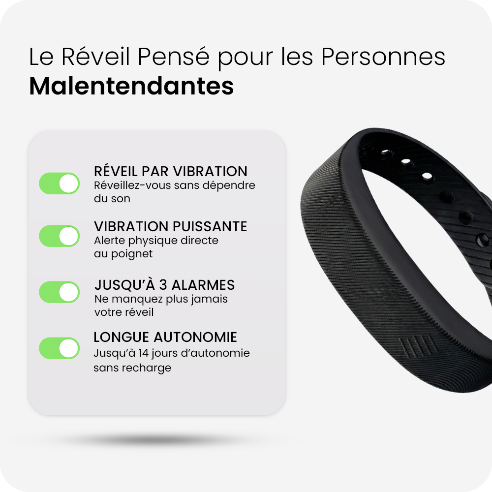Aurore™ - Réveil Vibrant Silencieux pour Malentendants / Sourds